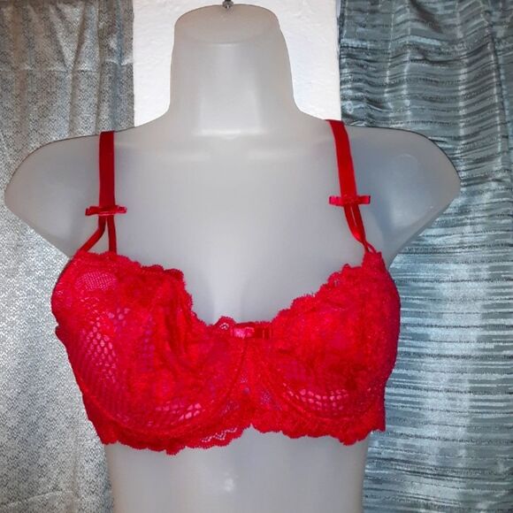 Youmita 38B Persian Red Unpadded Soft Lace Bra NWT - Picture 1 of 6